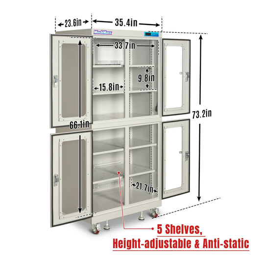 MechMaxx EDC880CW Desiccator Cabinet 1-10% RH Electronic Dry Cabinet 880L ESD Ultra-Low Humidity Storage White New