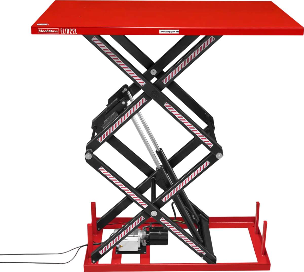 MechMaxx ELTD22L Lift Table 2200 lbs Capacity Stationary Powered Hydraulic Double Scissor 86.6" x 51.2" Platform 94.5" Lift Height UL Certified Motor New