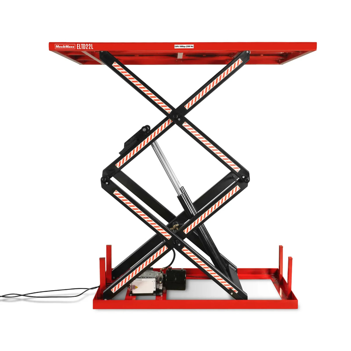 MechMaxx ELTD22L Lift Table 2200 lbs Capacity Stationary Powered Hydraulic Double Scissor 86.6" x 51.2" Platform 94.5" Lift Height UL Certified Motor New