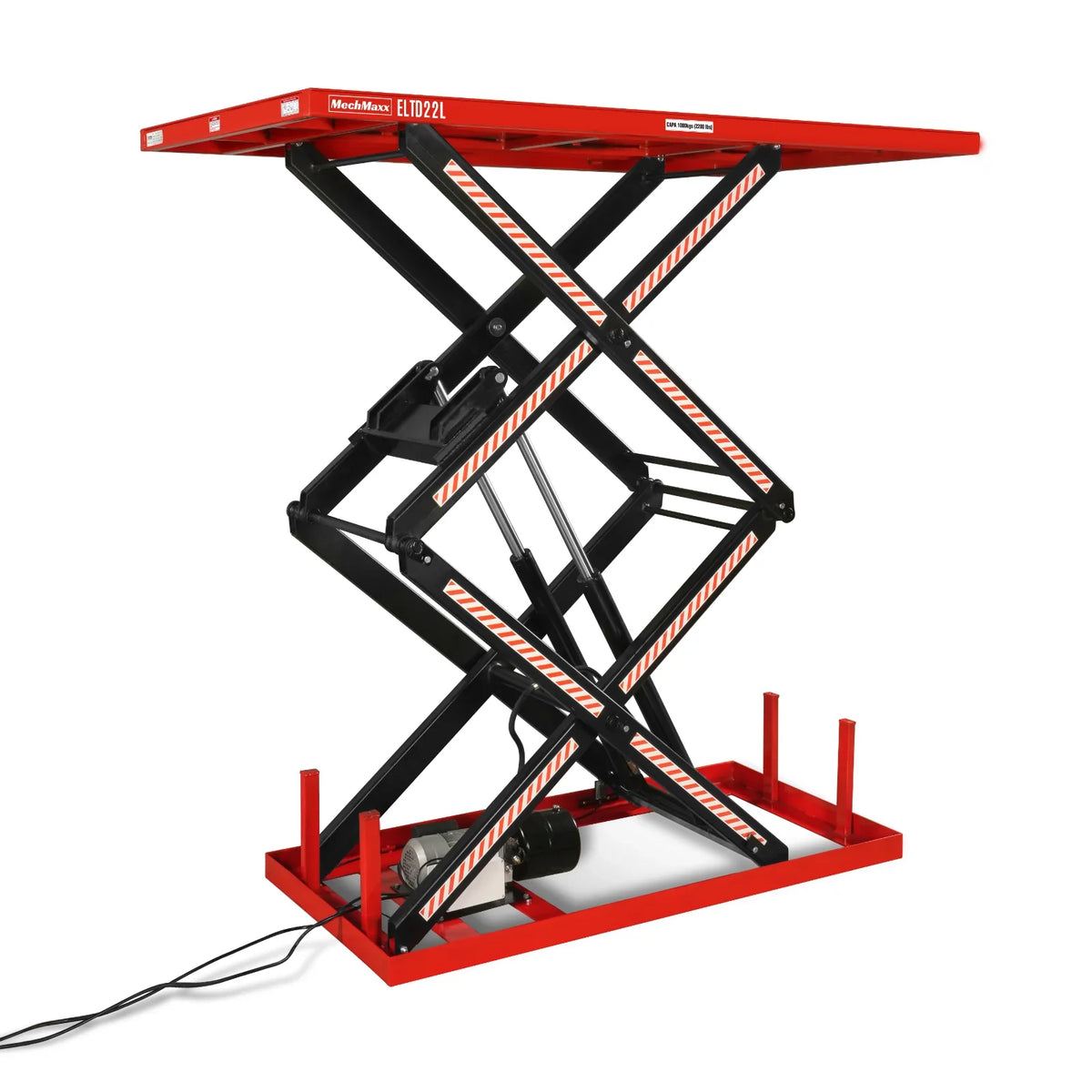 MechMaxx ELTD22L Lift Table 2200 lbs Capacity Stationary Powered Hydraulic Double Scissor 86.6" x 51.2" Platform 94.5" Lift Height UL Certified Motor New
