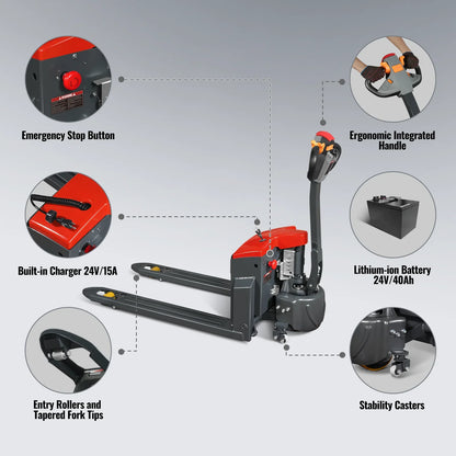 MechMaxx EPT33 Pallet Jack 3300 lbs Lithium-ion Electric 45" x 27" Fork 24V 40Ah Walkie Type Truck New