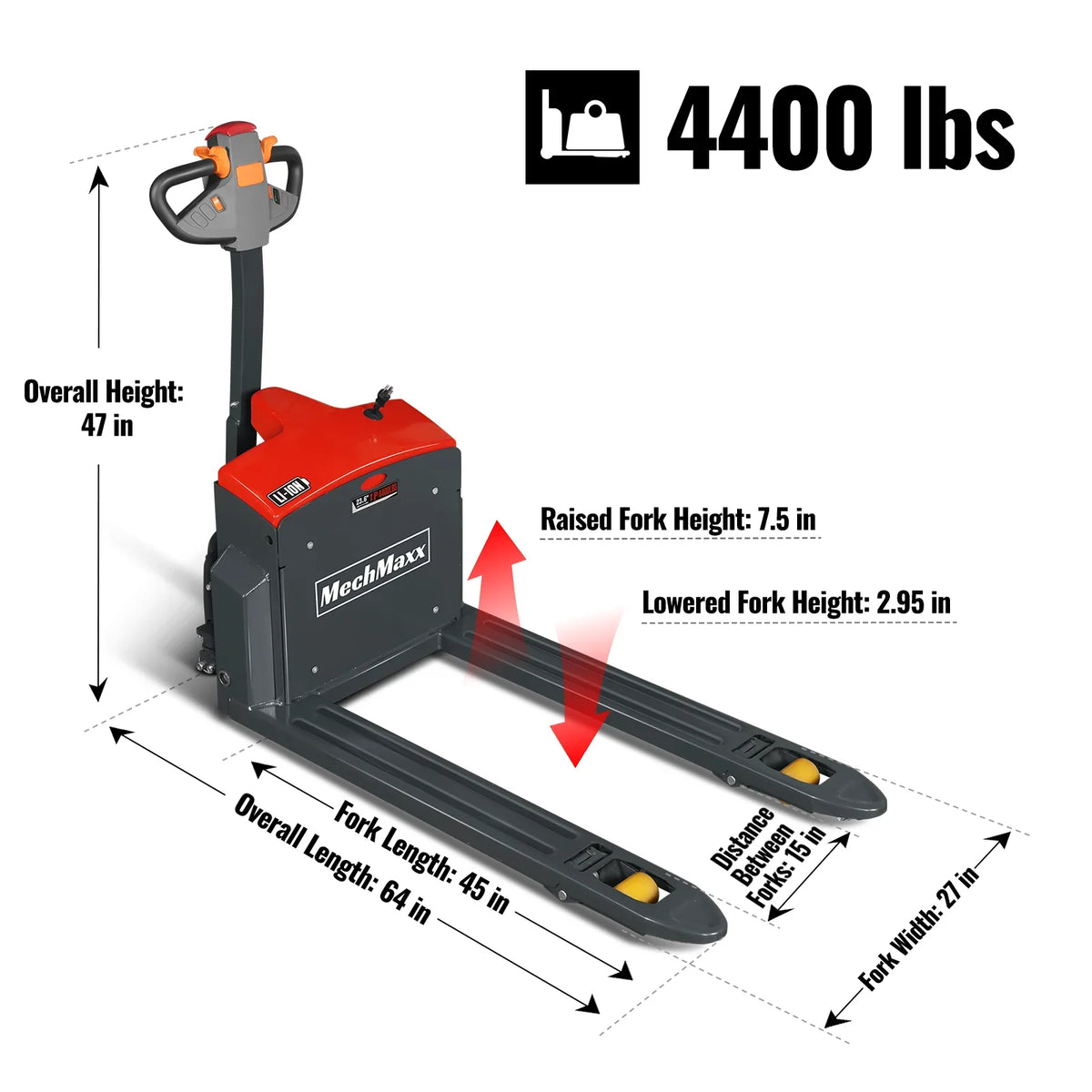 MechMaxx EPT44 Pallet Jack 4400lbs Lithium-ion Electric 45x27 Fork 48V 50Ah Walkie Type Truck New
