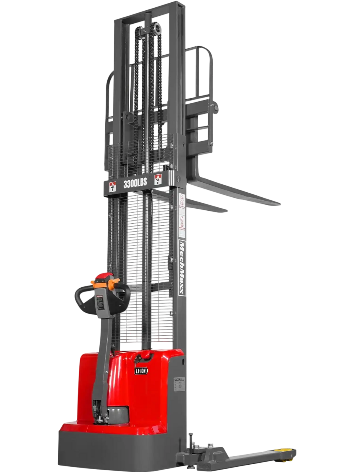 MechMaxx F33-118S Stacker 3300 lbs Lithium-ion Electric Straddle 118" Lift Adjustable Legs Forks New