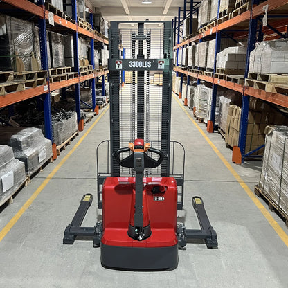 MechMaxx F33-98S Stacker 3300 lbs Lithium-ion Electric Straddle 98" Lift Adjustable Legs & Forks New