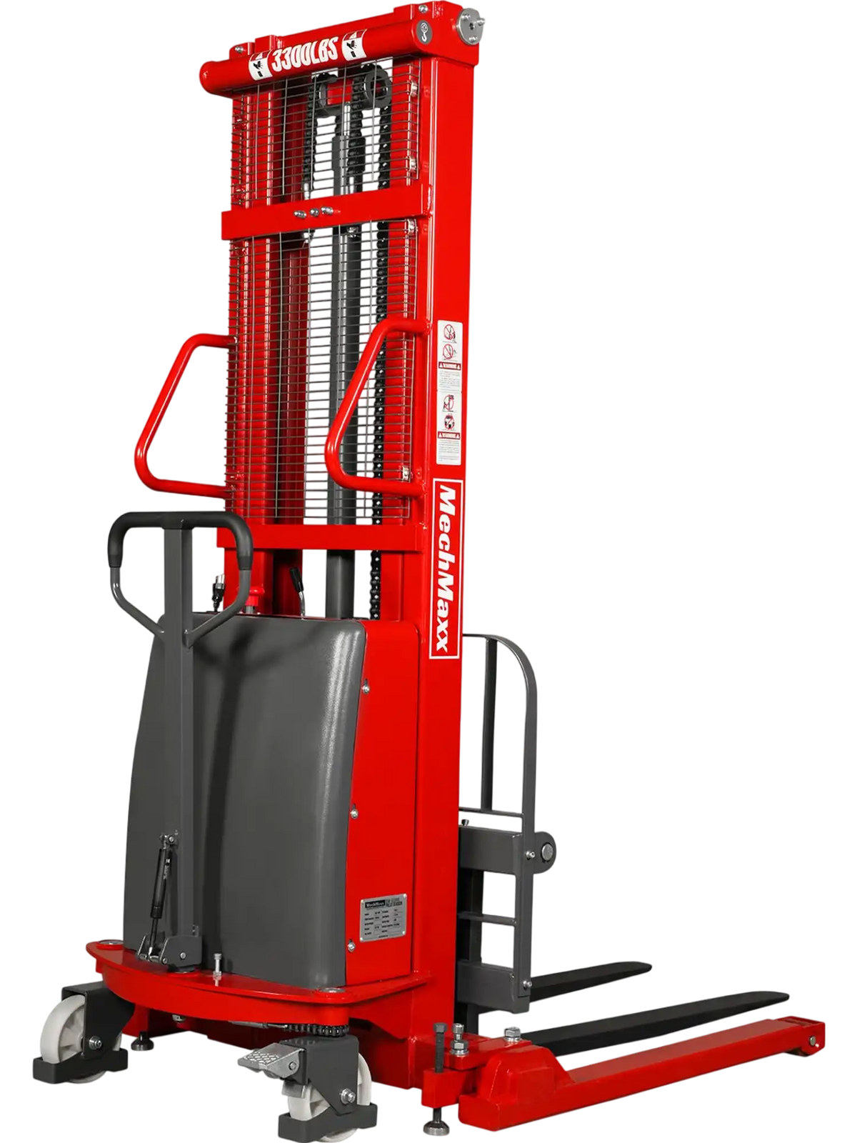 MechMaxx S33-118S Stacker 3300lbs Semi-Electric Straddle 118" Lift Adjustable Legs & Forks New