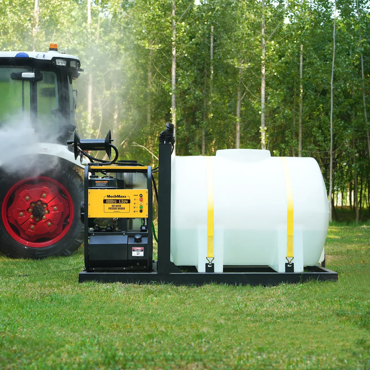 MechMaxx HPW40DBT Pressure Washer 4000 PSI 4 GPM Hot Water Skid Mounted w/ 245 Gal Tank ZONSEN Electric Start Engine New