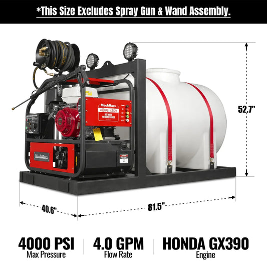 MechMaxx HPW40HBT Pressure Washer 4000 PSI 4 GPM Honda Electric Start Hot Water Skid Mounted w/ 245 Gal Tank New