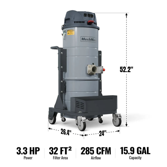 MechMaxx IVA3M Wet Dry Vacuum Industrial HEPA Filter 3 Motor 3.3 HP 285 CFM 16 Gallon 110V 1 Phase New