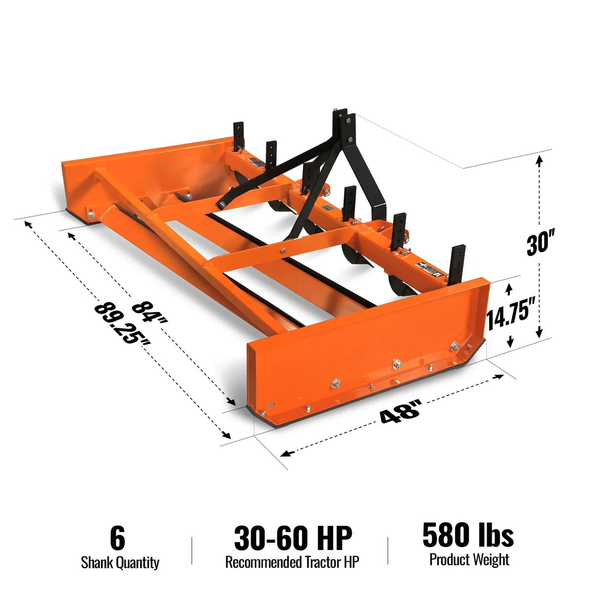 MechMaxx LP84 Land Leveler 84" Heavy Duty Land Plane Scraper Grader with Shanks 3 Point Hitch New
