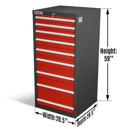 MechMaxx MD59A9 Tool Box Heavy Duty Modular 9 Drawer Cabinet Tool Storage Organizer Steel Construction 59" H x 28.5" W x 28.5" D New