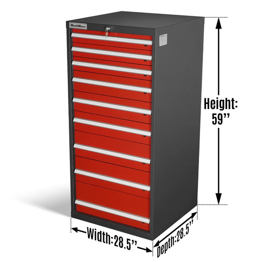 MechMaxx MD59A9 Tool Box Heavy Duty Modular 9 Drawer Cabinet Tool Storage Organizer Steel Construction 59" H x 28.5" W x 28.5" D New