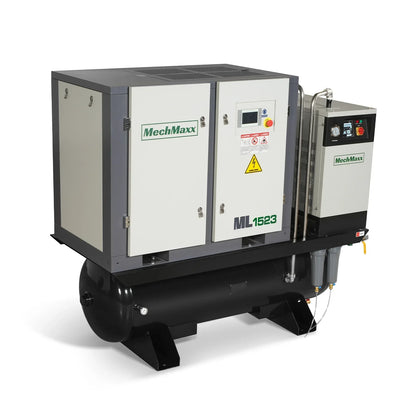 MechMaxx ML15 Air Compressor 15HP Rotary Screw with Dryer 105-Gal ASME Tank 45 CFM 116 PSI 230V 3-Phase Industrial Grade New