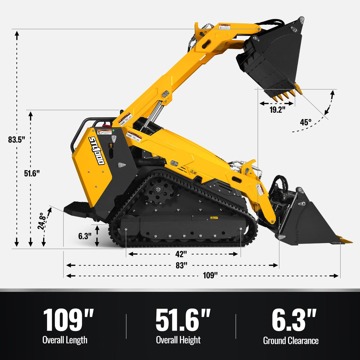 MechMaxx STL1000 Skid Steer Loader Mini Stand-On Compact Track Loader 25HP Kubota Diesel Engine 4"-1 Bucket CII New