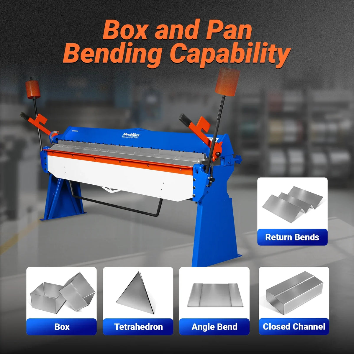 MechMaxx PB10012 Sheet Metal Brake 100" Manual 12 Gauge Adjustable Fingers 8' Heavy-Duty Steel Box and Pan New