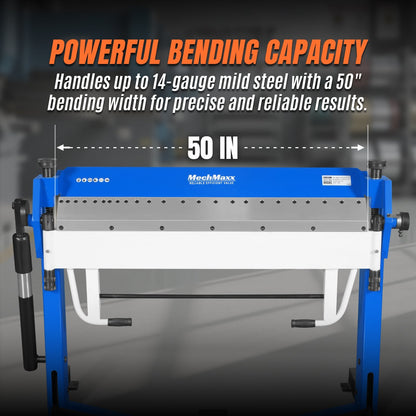 MechMaxx PBA5014' Clamp Pan and Box Brake 50" Light Duty Sheet Metal Folding Machine 0-135° Bending Angle 1.9" Clamping Lift 2" Box Depth New
