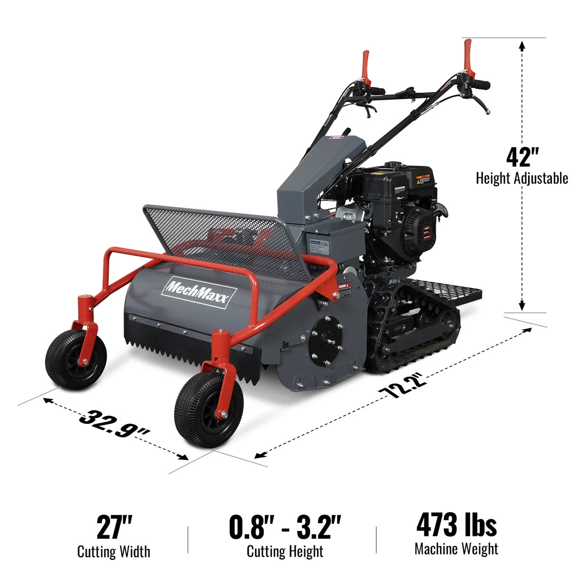MechMaxx SFM27T Flail Mower 27" Walk Behind Self-Propelled Tracked Electric Start 10HP 302cc New