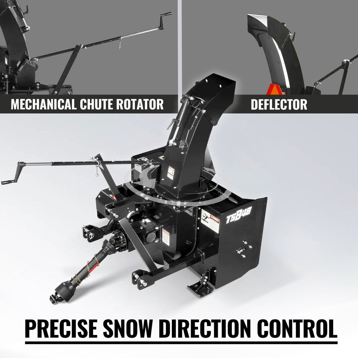MechMaxx TSB48 Snow Blower 48" 3 Point PTO 24" Impeller 360° Chute 20-45 HP New