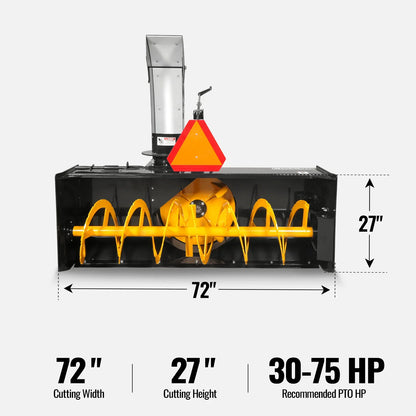 MechMaxx TSB72 Snow Blower 72" 3 Point PTO 24" Impeller 360° Chute 30-75 HP New