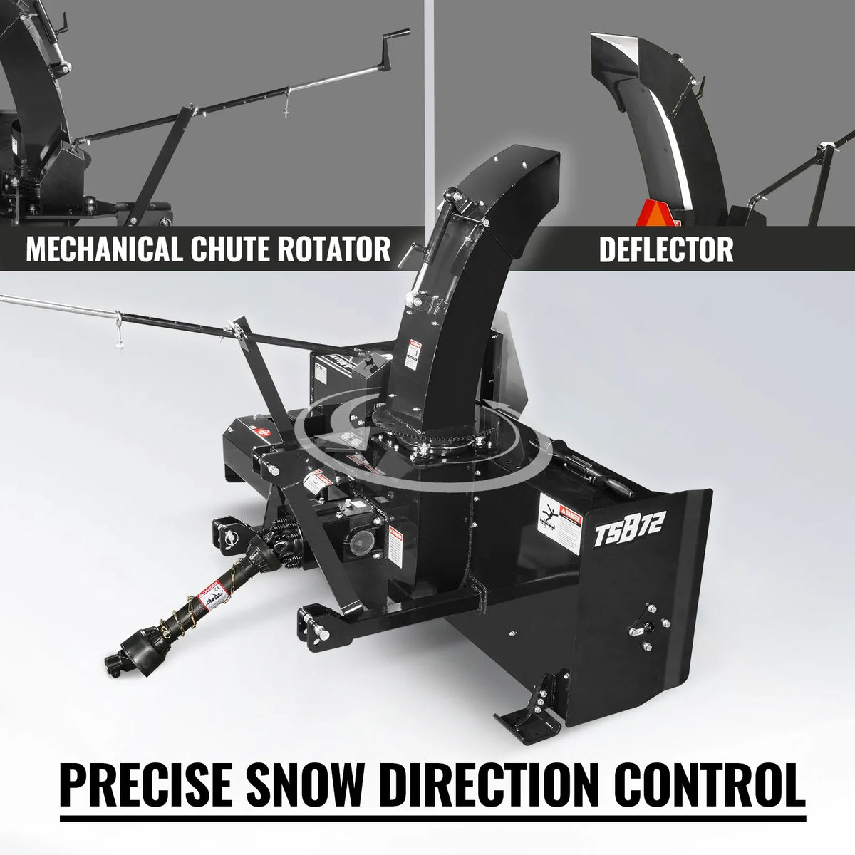 MechMaxx TSB72 Snow Blower 72" 3 Point PTO 24" Impeller 360° Chute 30-75 HP New