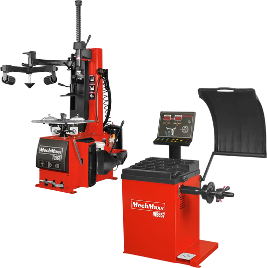 MechMaxx TC9661+WB857 Tire Changer 24" Rim Assist Arm Wheel Balancer Bundle New