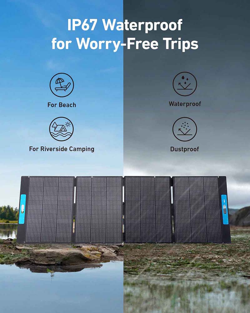 The Anker SOLIX PS400 Solar Panel is IP67 Waterproof Rated