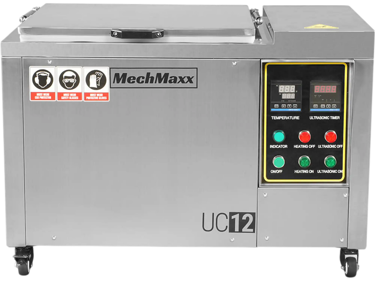 MechMaxx UC12 Ultrasonic Cleaner 12 Gal 47 L Heavy Duty Industrial Parts Washer 28kHz 9 Transducers SS304 Tank 6.6kW Heater 208-240V 1 Phase Power New