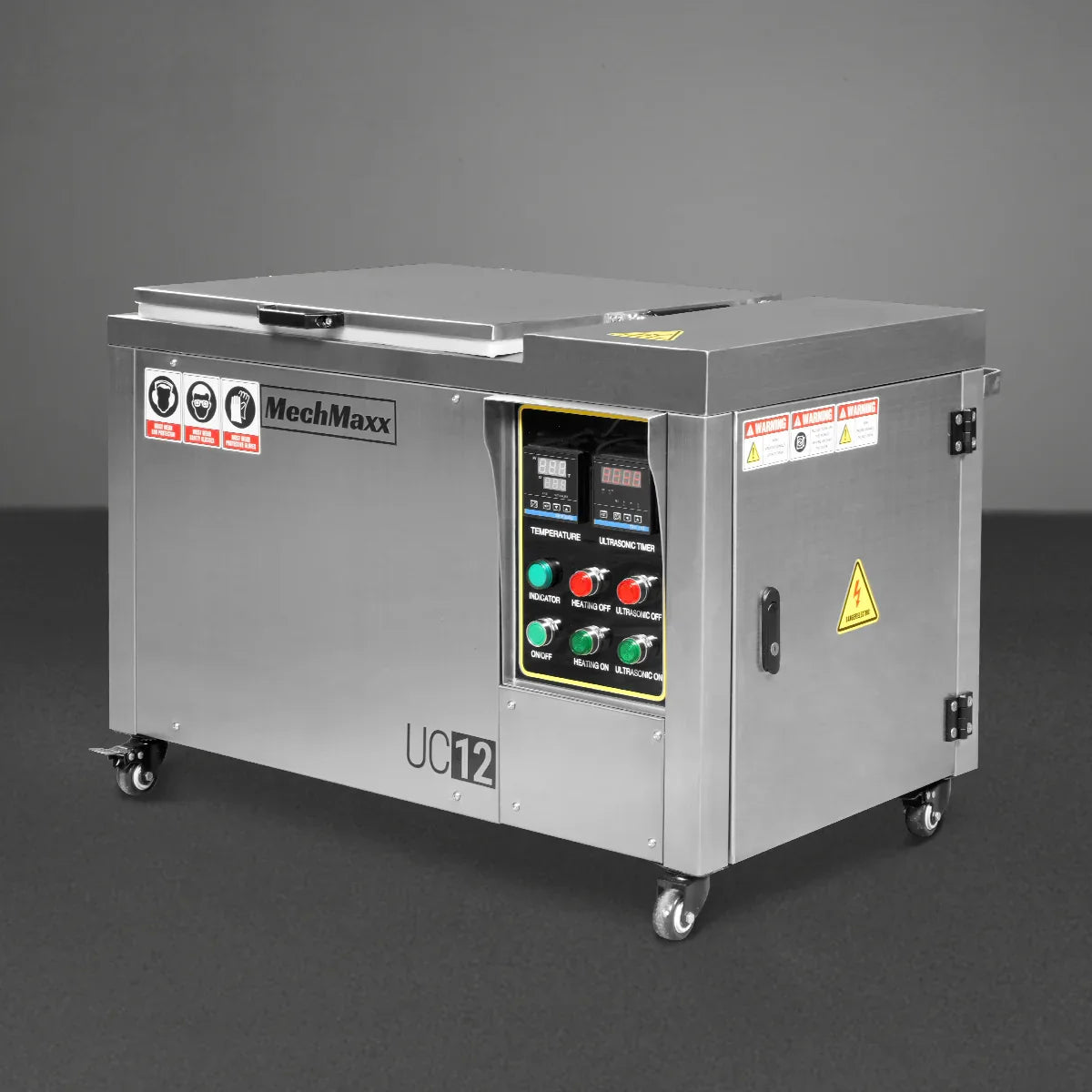 MechMaxx UC12 Ultrasonic Cleaner 12 Gal 47 L Heavy Duty Industrial Parts Washer 28kHz 9 Transducers SS304 Tank 6.6kW Heater 208-240V 1 Phase Power New