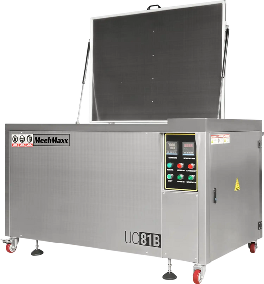 MechMaxx UC81B Ultrasonic Cleaner 81 Gal 308L Heavy Duty Industrial Parts Washer 28kHz 40 Transducers SS304 Tank 10kW Heater 208-240V 3 Phase Power New