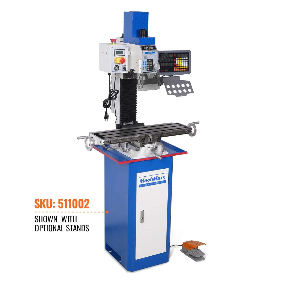 MechMaxx VM25LD Mill Drill Machine 1.5HP 7" x 27-1/2" Benchtop Mini Variable Speed R8 Spindle Brushless Motor 110V New