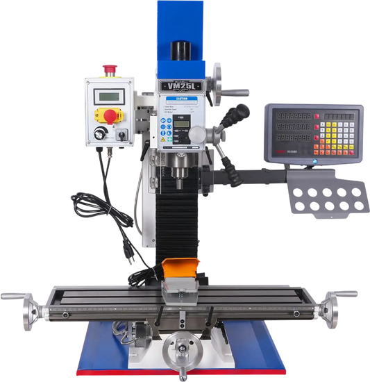 MechMaxx VM25LD Mill Drill Machine 1.5HP 7" x 27-1/2" Benchtop Mini Variable Speed R8 Spindle Brushless Motor 110V New