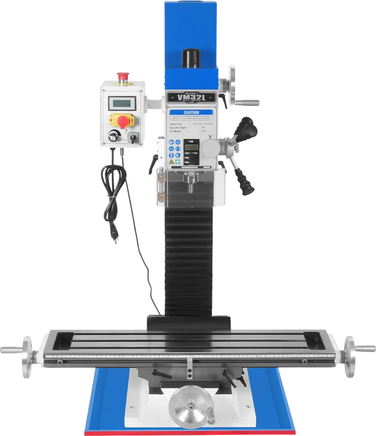 MechMaxx VM32L Mill Drill Machine 8-1/4x33" Industrial Benchtop Brushless Motor Variable Speed R8 Spindle 2 HP 110V New