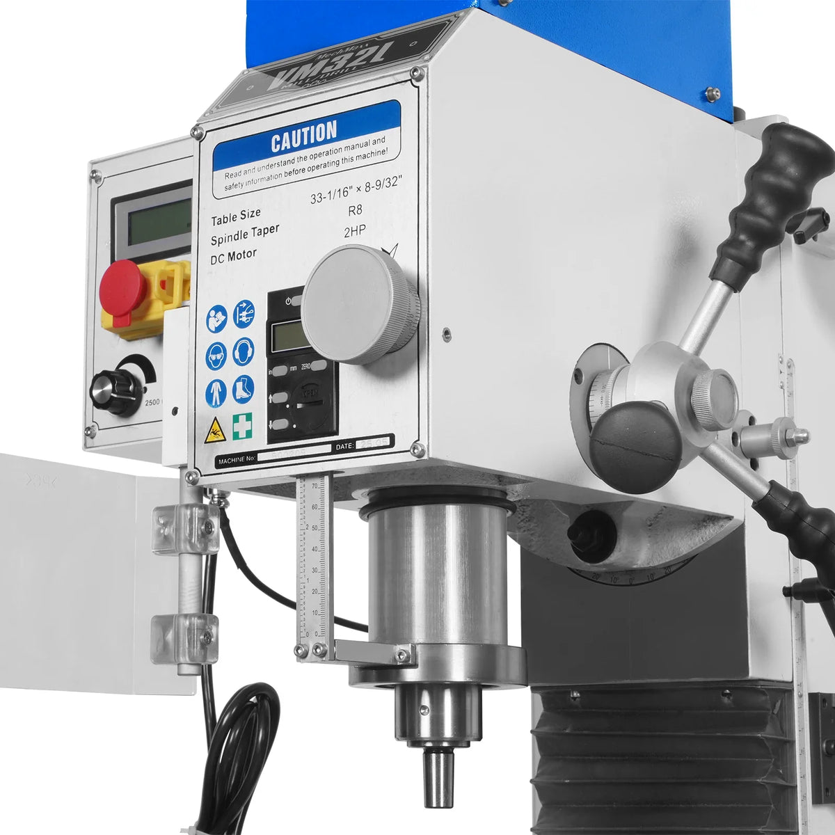 MechMaxx VM32LD Mill Drill Machine 8-1/4" x33" Industrial Benchtop Variable Speed Brushless Motor DRO R8 Spindle 2 HP 110V Compact New