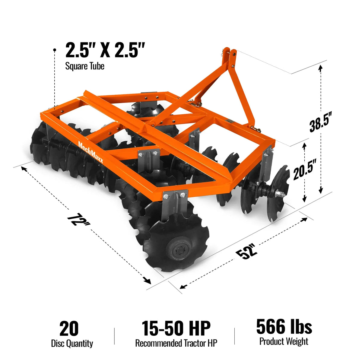 MechMaxx DH72 Disc Harrow 72" Tractor Notched Disc Plow 3 Point Hitch New