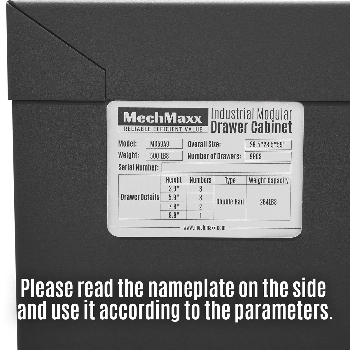 MechMaxx MD59A9 Tool Box Heavy Duty Modular 9 Drawer Cabinet Tool Storage Organizer Steel Construction 59" H x 28.5" W x 28.5" D New