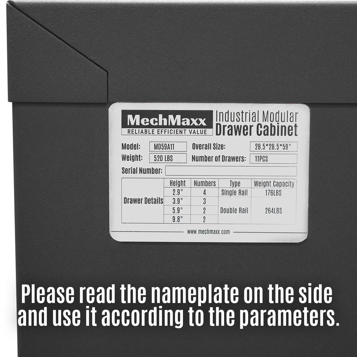 MechMaxx MD59A11 Tool Box Heavy Duty Modular 11 Drawer Cabinet Tool Storage Organizer Steel Construction 59" H x 28.5" W x 28.5" D New