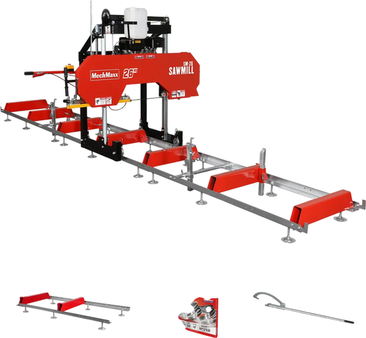 MechMaxx SM26 Sawmill Portable 26" KOHLER CH440 429cc Electric Start Gasoline Engine 20" Board Width 20' Track Length New