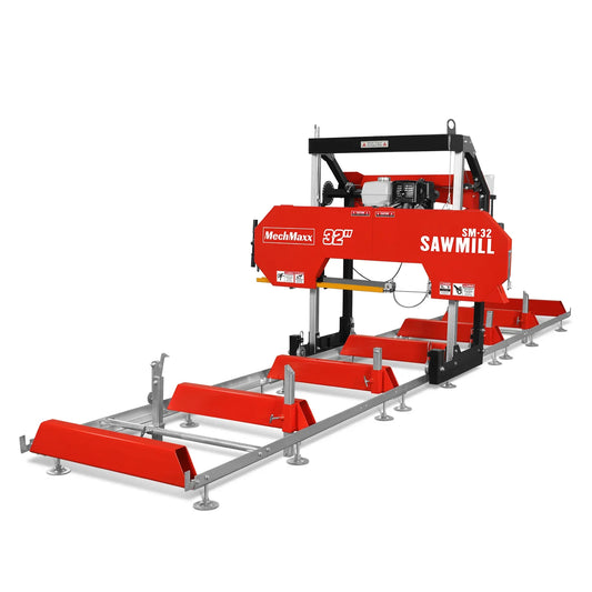 MechMaxx SM32 Portable Sawmill 32" Honda GX390 389cc Electric Start Gas Engine 26.5" Board Width 20' Track New