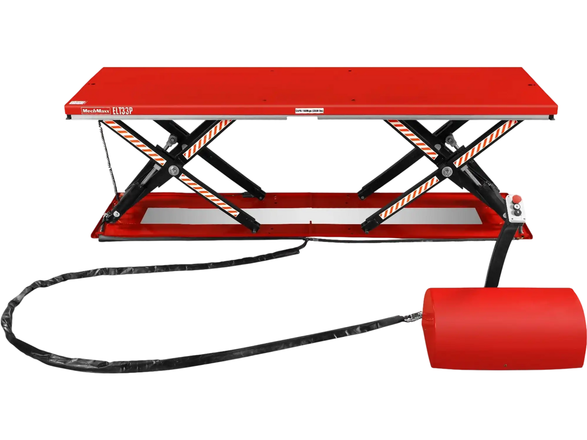 MechMaxx ELT33P Lift Table Stationary Electric Hydraulic Parallel Double Scissor 3300 lbs Capacity 108.3" x 31.5" Platform 33.9" Lift Height UL Certified Motor New