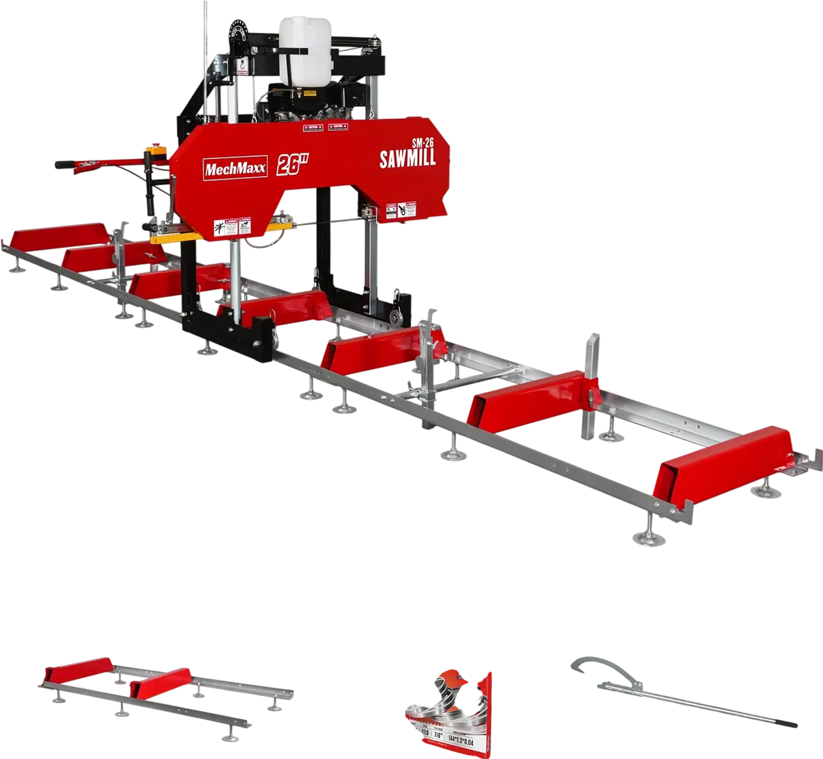 MechMaxx SM26 Sawmill Portable 26" 15 HP Electric Start Gasoline Engine 20" Board Width 20' Track Length New