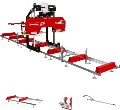 MechMaxx SM26 Sawmill Portable 26" 15 HP Electric Start Gasoline Engine 20" Board Width 20' Track Length New
