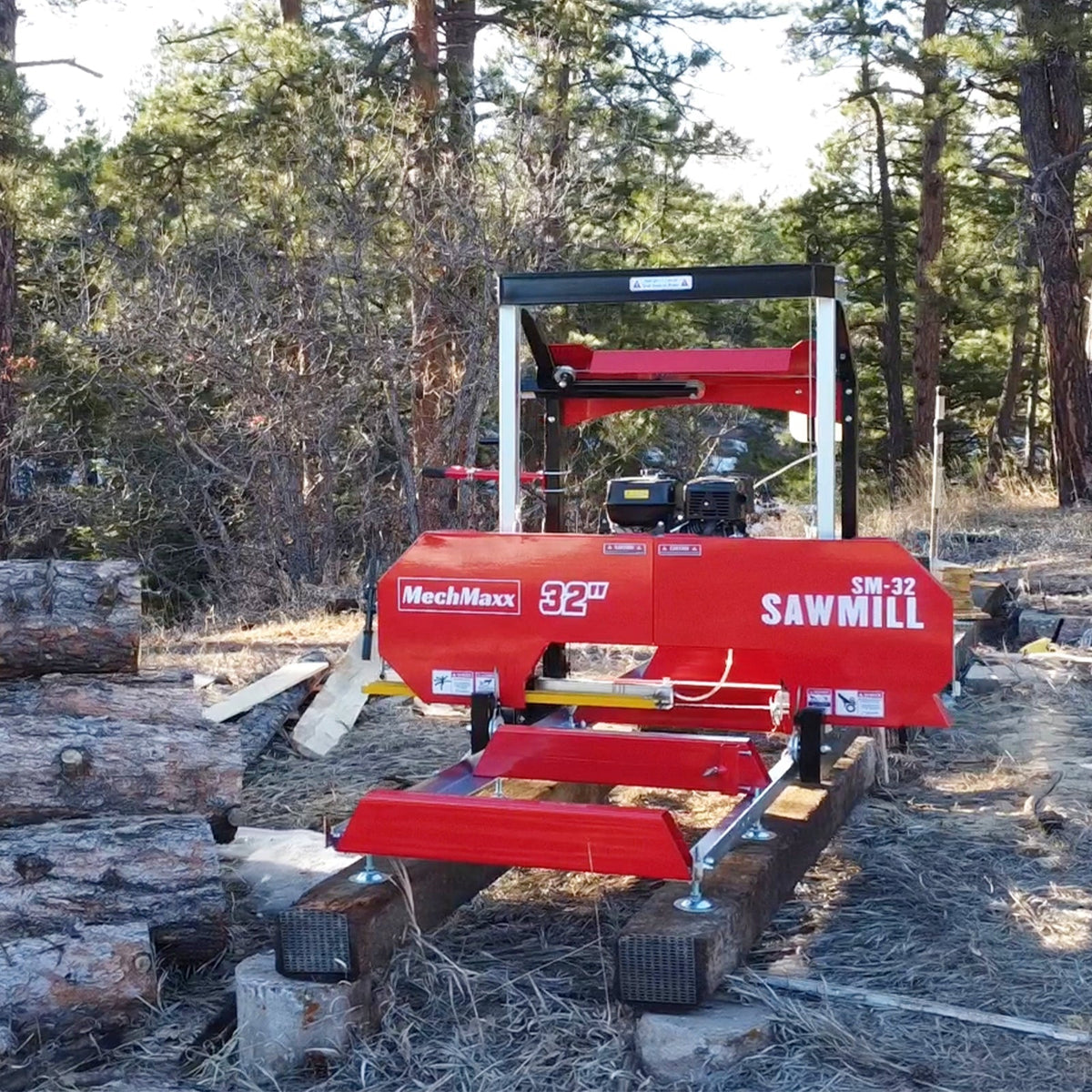 MechMaxx SM32 Sawmill 32" Portable 459cc 15HP Electric Start Gasoline Engine 26.5" Board Width 13' Track Length New