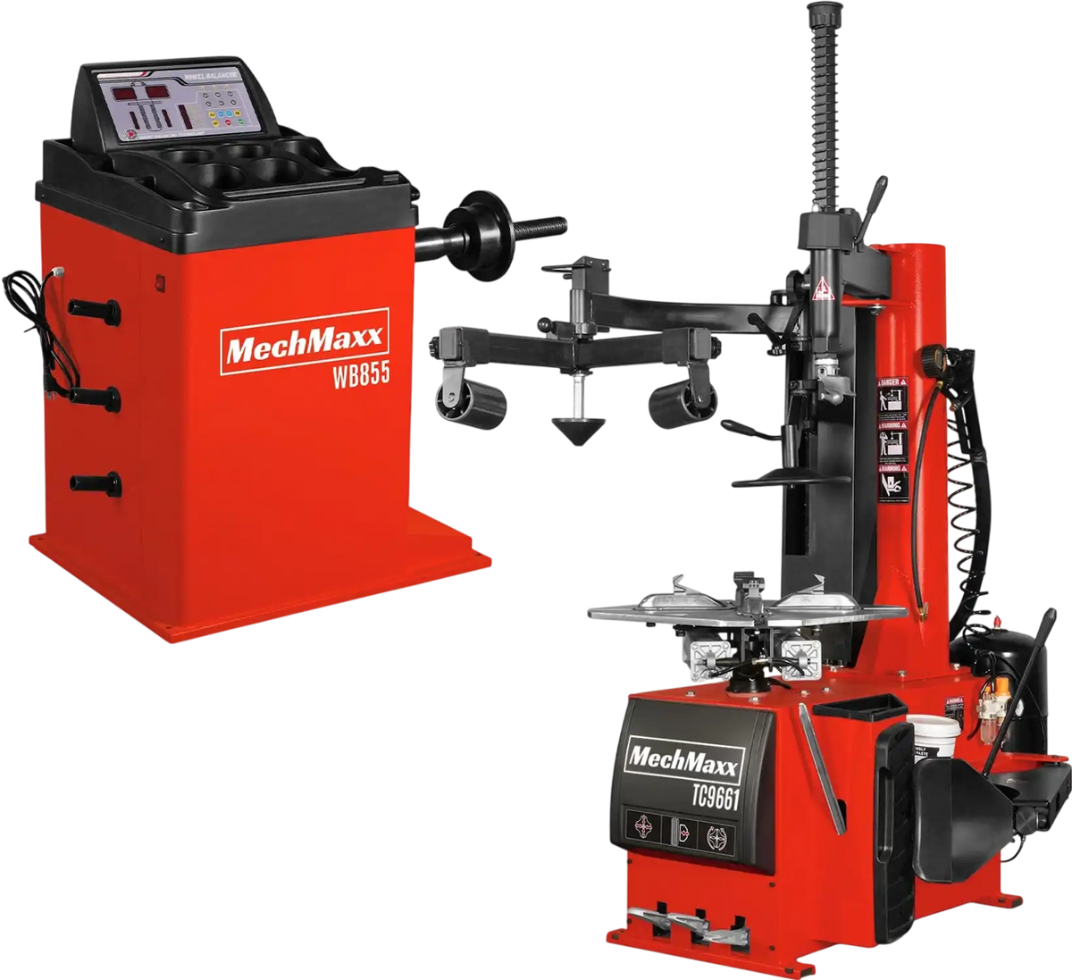 MechMaxx TC9661+WB855 Tire Changer 24" Rim Assist Arm Wheel Balancer Bundle New