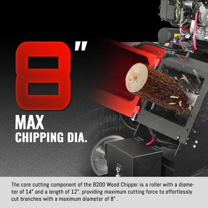 MechMaxx B200 Wood Chipper 8" Honda Electric Start 688cc 22HP Gas Powered 4-Wheel Drum with Taillight New