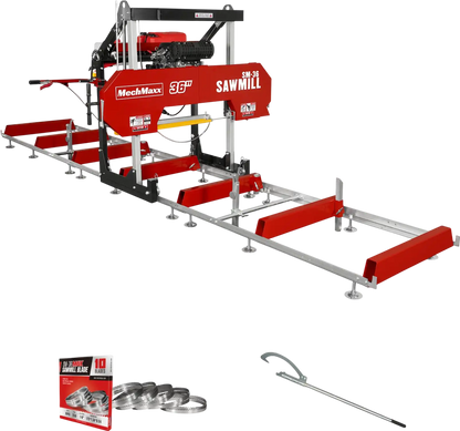 MechMaxx SM36 Sawmill 36" MAX Portable 25HP 750cc ZONSEN V-Twin Engine 20' Track Length 10 Blades Included New